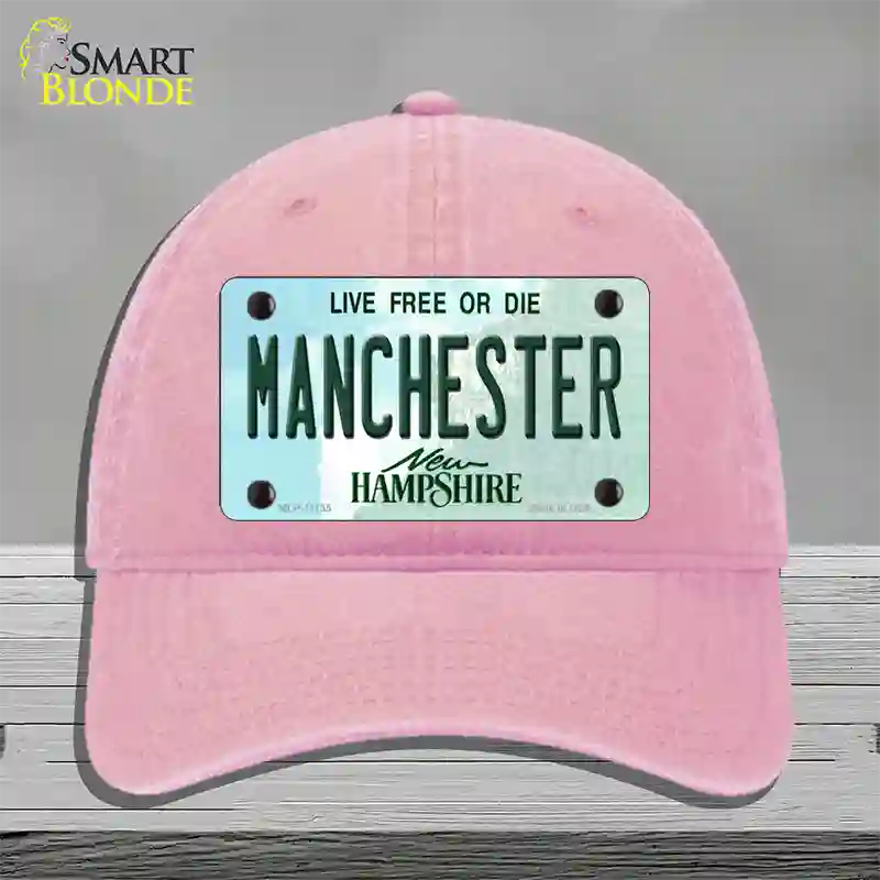 Manchester New Hampshire State Novelty License Plate Hat Unconstructed Cotton / Pink