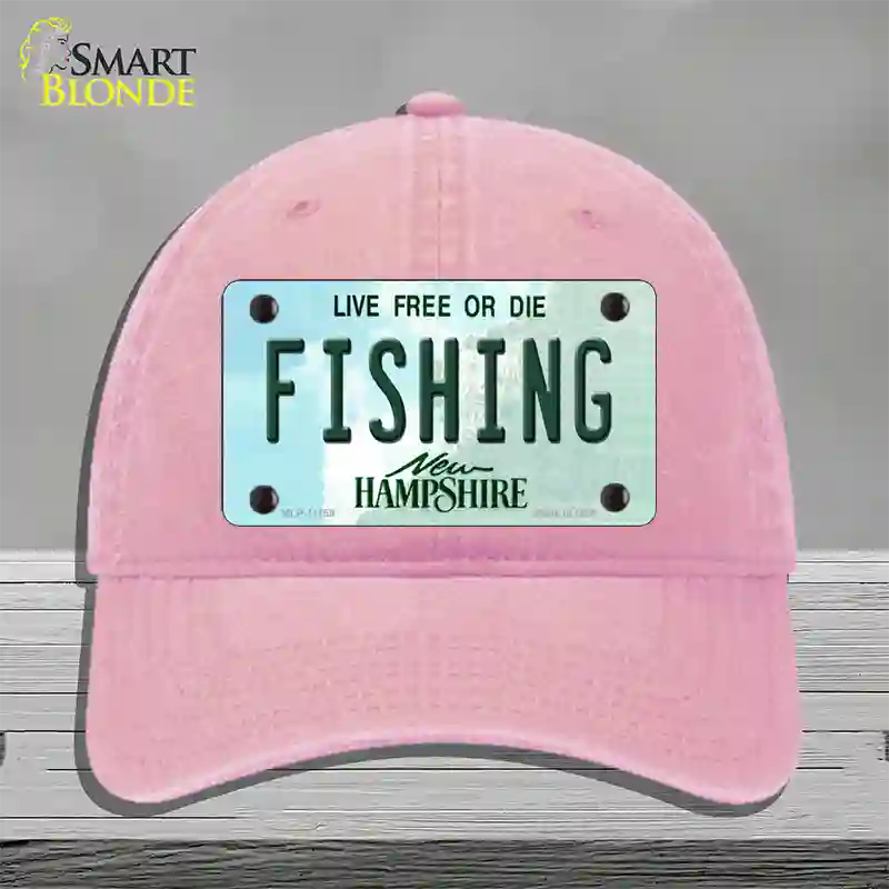 Fishing New Hampshire State Novelty License Plate Hat Unconstructed Cotton / Pink