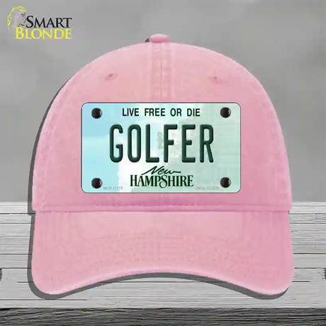 Golfer New Hampshire State Novelty License Plate Hat Unconstructed Cotton / Pink