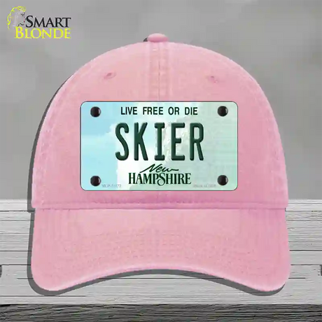 Skier New Hampshire State Novelty License Plate Hat Unconstructed Cotton / Pink