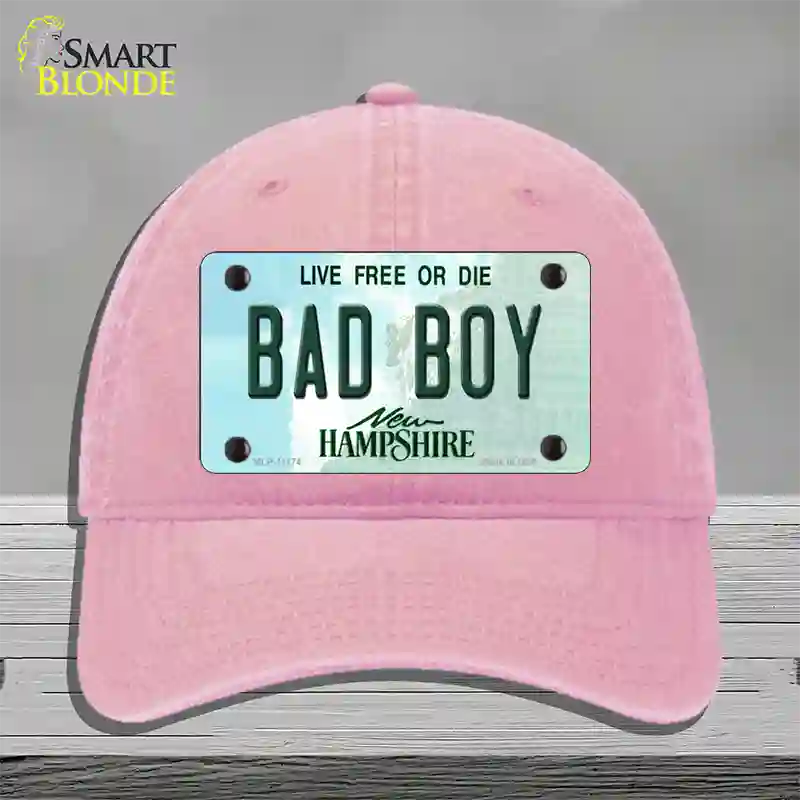 Bad Boy New Hampshire State Novelty License Plate Hat Unconstructed Cotton / Pink