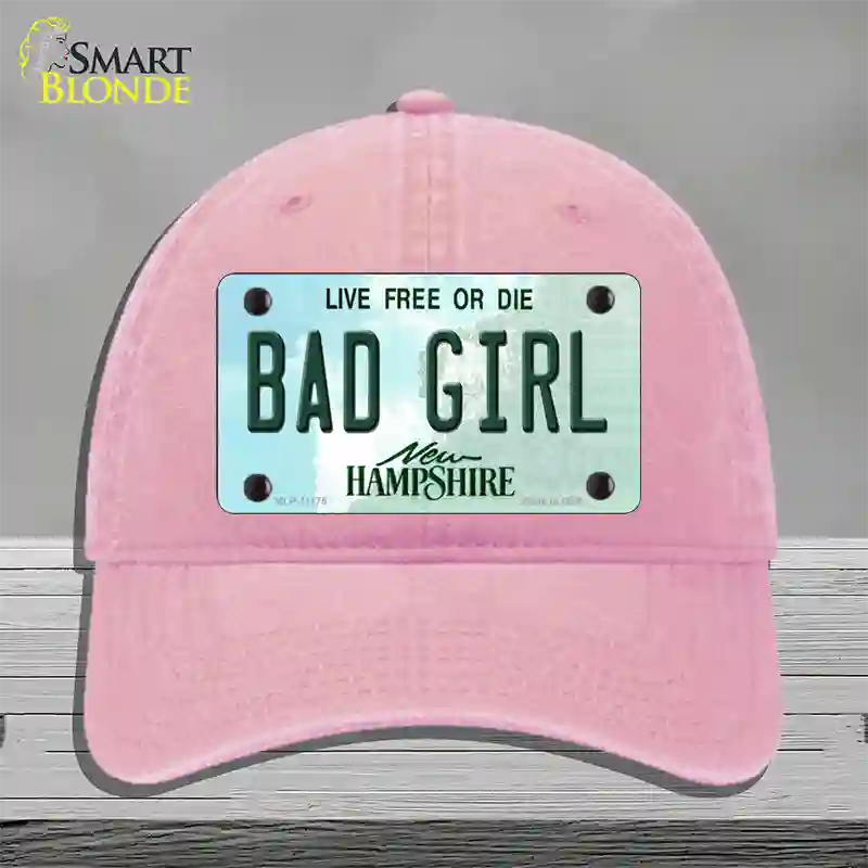 Bad Girl New Hampshire State Novelty License Plate Hat Unconstructed Cotton / Pink