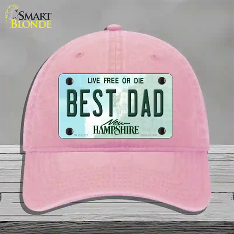 Best Dad New Hampshire State Novelty License Plate Hat Unconstructed Cotton / Pink