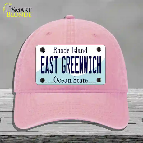 East Greenwich Rhode Island State Novelty License Plate Hat Unconstructed Cotton / Pink