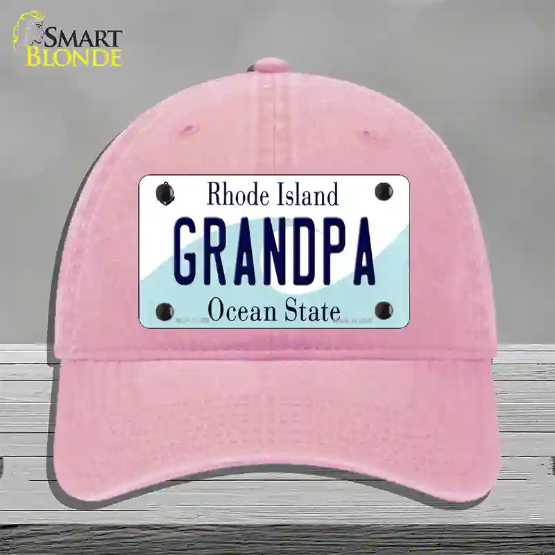 Grandpa Rhode Island State Novelty License Plate Hat Unconstructed Cotton / Pink