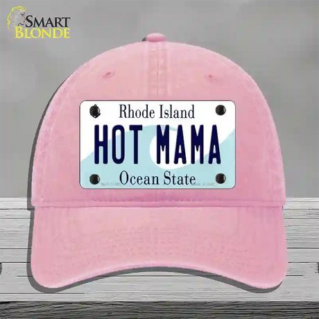 Hot Mama Rhode Island State Novelty License Plate Hat Unconstructed Cotton / Pink