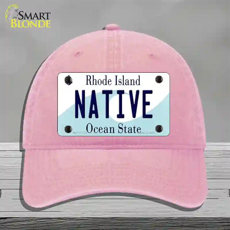 Native Rhode Island State Novelty License Plate Hat Unconstructed Cotton / Pink