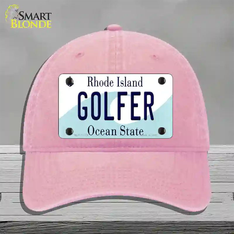 Golfer Rhode Island State Novelty License Plate Hat Unconstructed Cotton / Pink