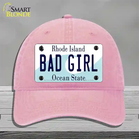 Bad Girl Rhode Island State Novelty License Plate Hat Unconstructed Cotton / Pink