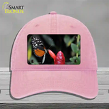 Butterfly On Red Flower Novelty License Plate Hat Unconstructed Cotton / Pink