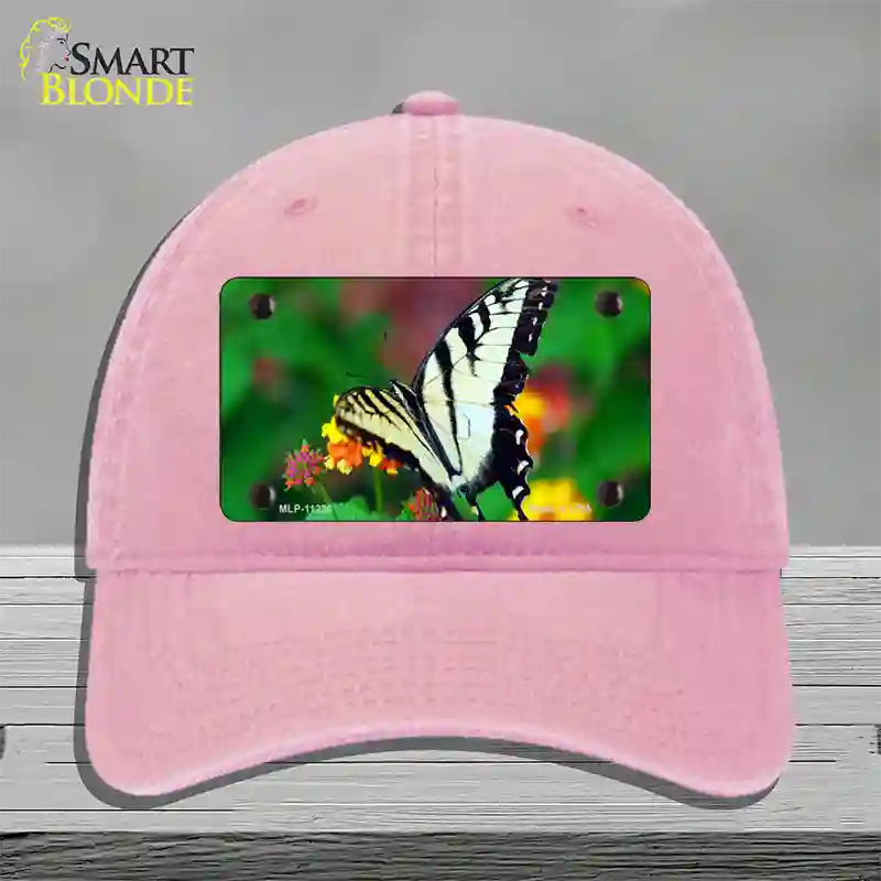 Butterfly Black and White Novelty License Plate Hat Unconstructed Cotton / Pink