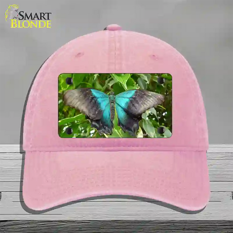 Butterfly Blue and Black Novelty License Plate Hat Unconstructed Cotton / Pink