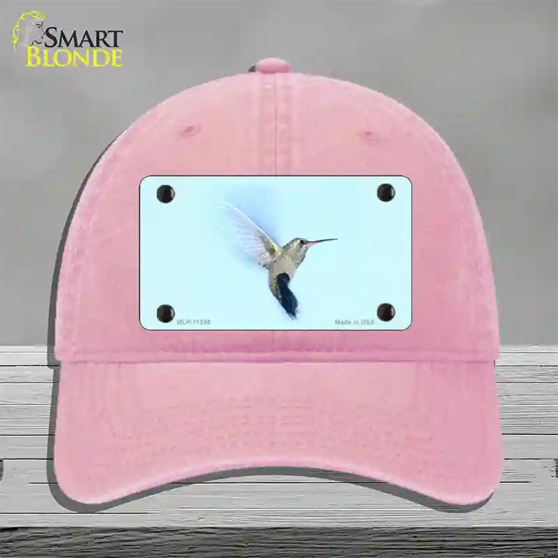 Hummingbird In Flight, Blue Novelty License Plate Hat Unconstructed Cotton / Pink