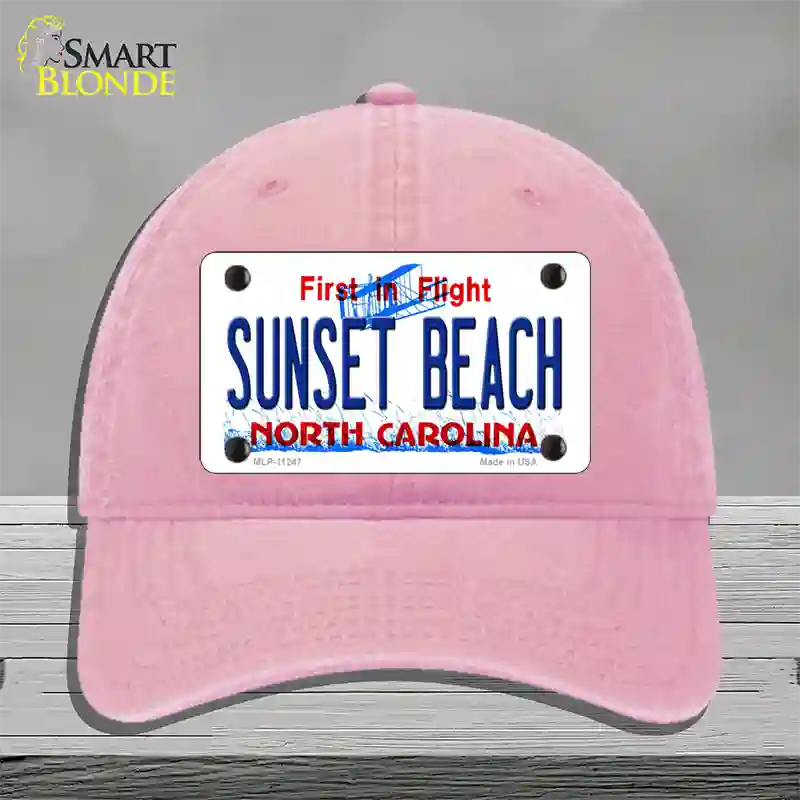 Sunset Beach North Carolina State Novelty License Plate Hat Unconstructed Cotton / Pink