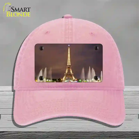 Eiffel Tower Night With Fountain Novelty License Plate Hat Unconstructed Cotton / Pink