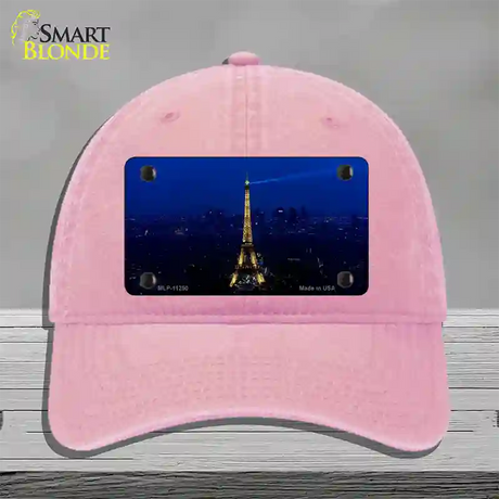 Eiffel Tower Night With City Skyline Novelty License Plate Hat Unconstructed Cotton / Pink