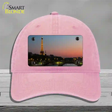 Eiffel Tower Night With River and Bridge Novelty License Plate Hat Unconstructed Cotton / Pink