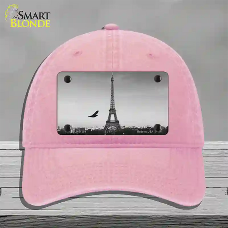 Eiffel Tower Black and White With Bird Novelty License Plate Hat Unconstructed Cotton / Pink