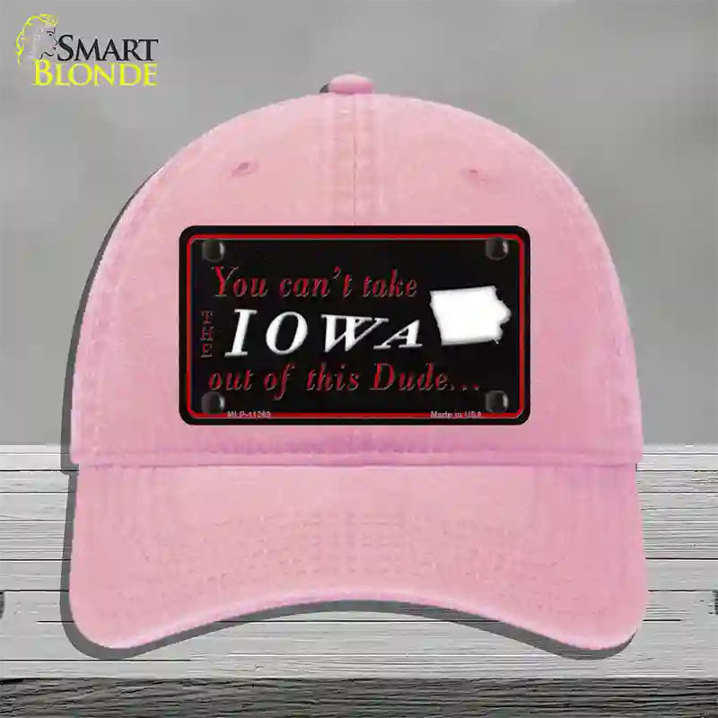 Iowa Dude Novelty License Plate Hat Unconstructed Cotton / Pink