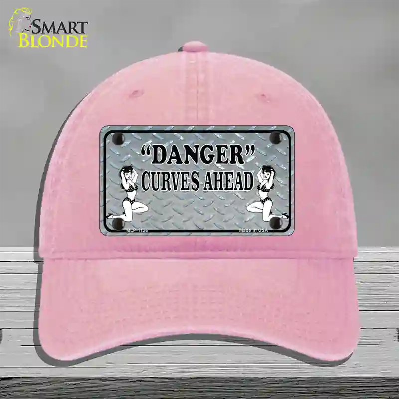 Danger Curves Ahead Novelty License Plate Hat Unconstructed Cotton / Pink