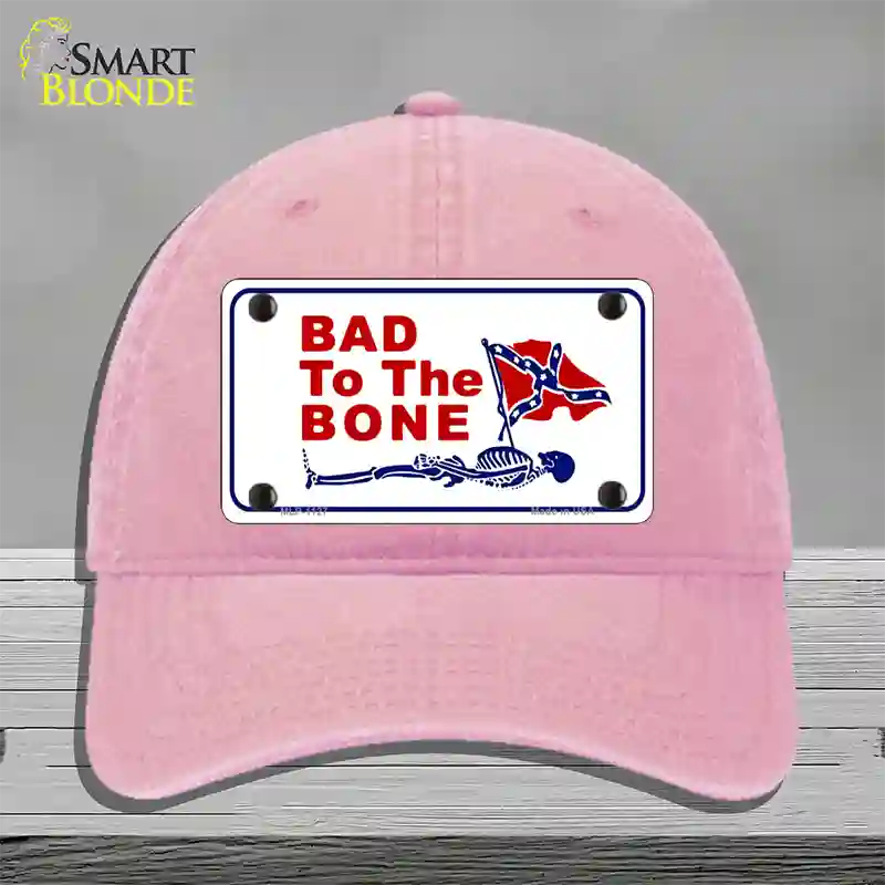 Bad To The Bone Novelty License Plate Hat Unconstructed Cotton / Pink