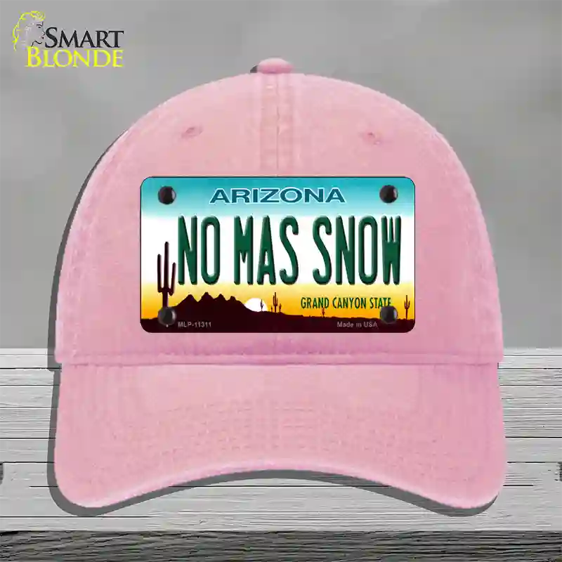 No Mas Snow Novelty License Plate Hat Unconstructed Cotton / Pink