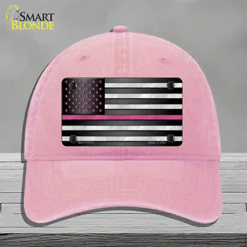 Thin Pink Line With Pink Stars Novelty License Plate Hat Unconstructed Cotton / Pink