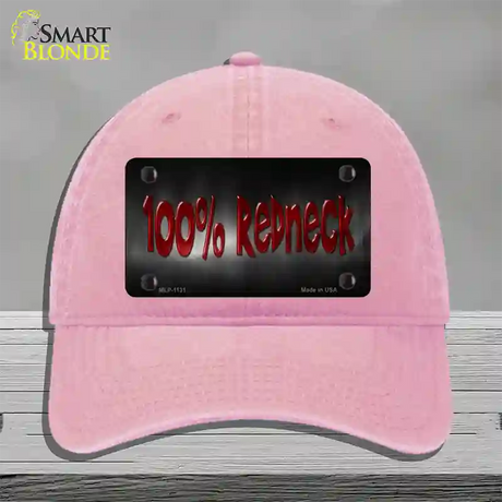 100% Redneck Novelty License Plate Hat Unconstructed Cotton / Pink