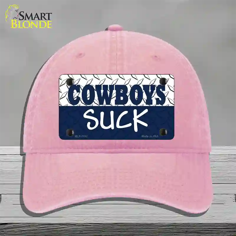 Cowboys Suck Novelty License Plate Hat Unconstructed Cotton / Pink