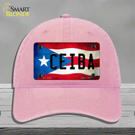 Ceiba Puerto Rico Flag Novelty License Plate Hat Unconstructed Cotton / Pink