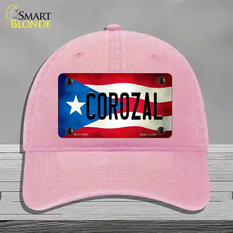 Corozal Puerto Rico Flag Novelty License Plate Hat Unconstructed Cotton / Pink