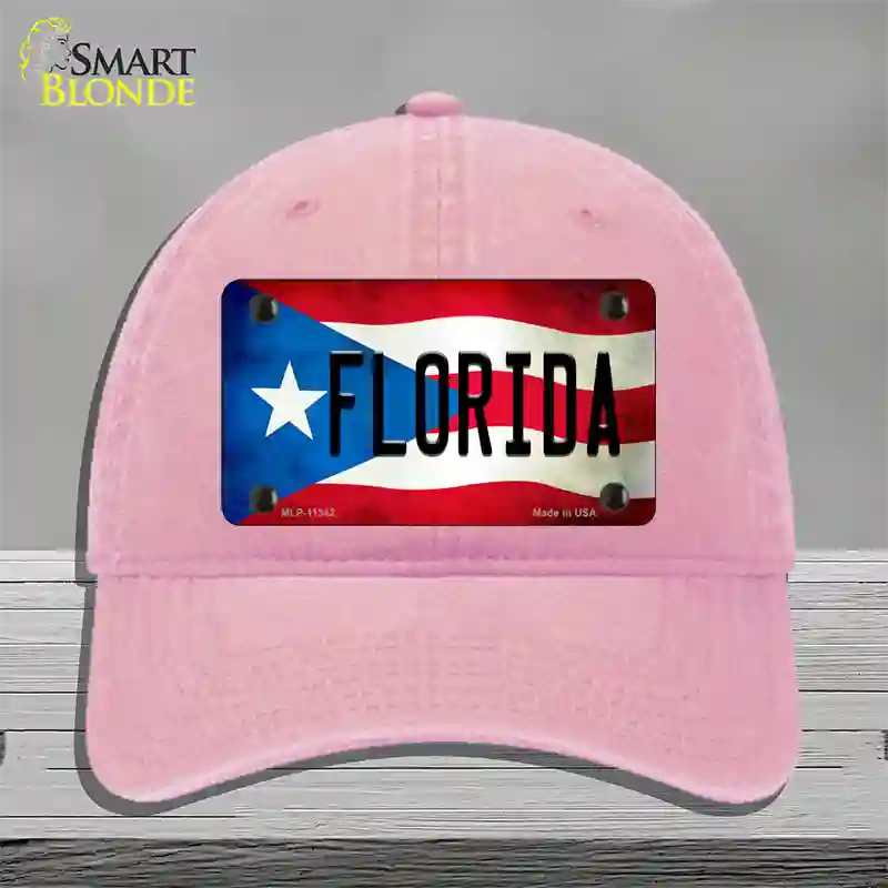 Florida Puerto Rico Flag Novelty License Plate Hat Unconstructed Cotton / Pink