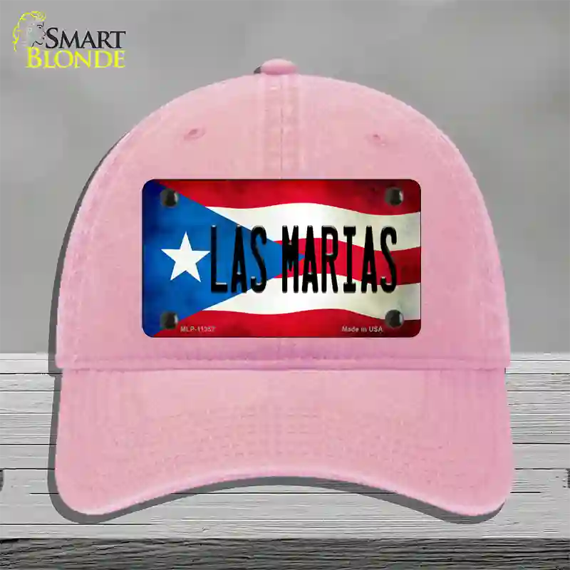 Las Marias Puerto Rico Flag Novelty License Plate Hat Unconstructed Cotton / Pink