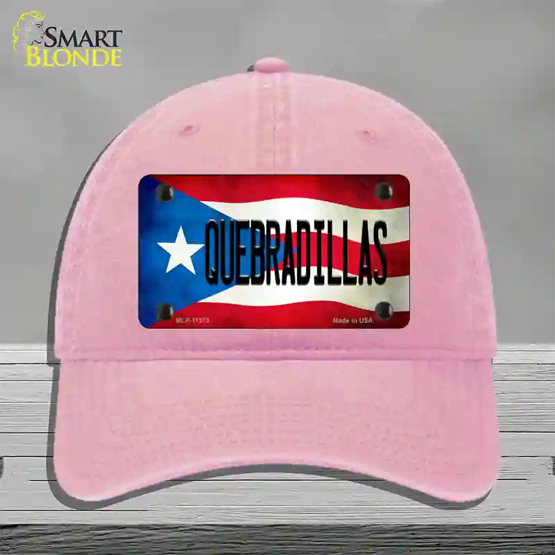 Quebradillas Puerto Rico Flag Novelty License Plate Hat Unconstructed Cotton / Pink