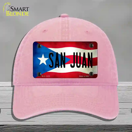 San Juan Puerto Rico Flag Novelty License Plate Hat Unconstructed Cotton / Pink