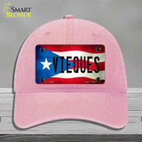 Vieques Puerto Rico Flag Novelty License Plate Hat Unconstructed Cotton / Pink