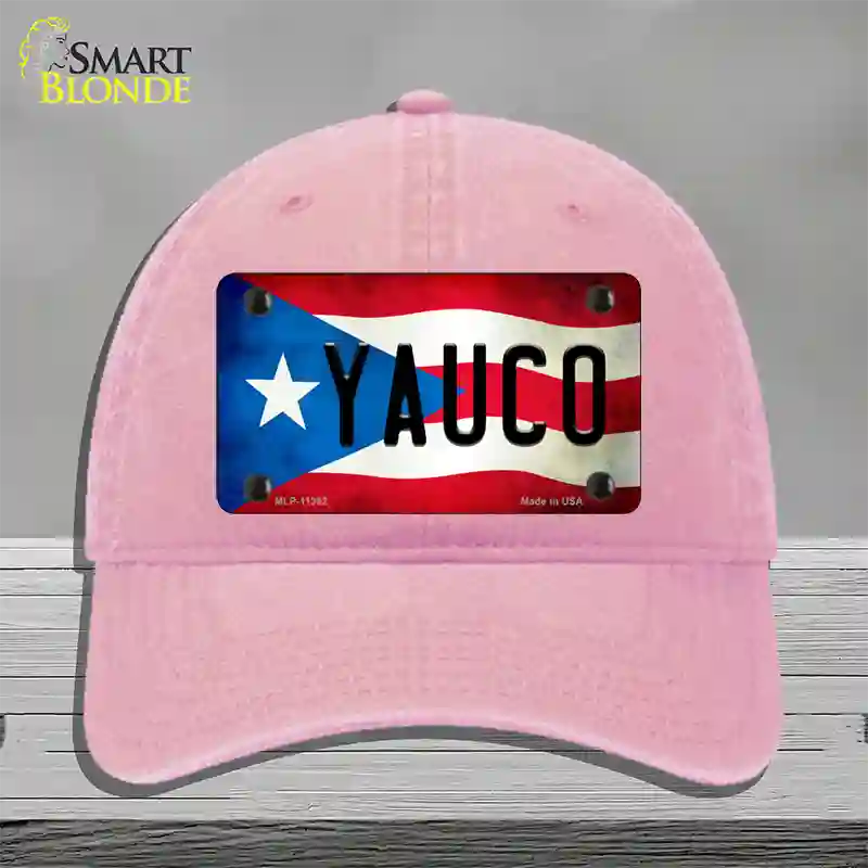 Yauco Puerto Rico Flag Novelty License Plate Hat Unconstructed Cotton / Pink