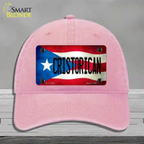 Christorican Puerto Rico Flag Novelty License Plate Hat Unconstructed Cotton / Pink