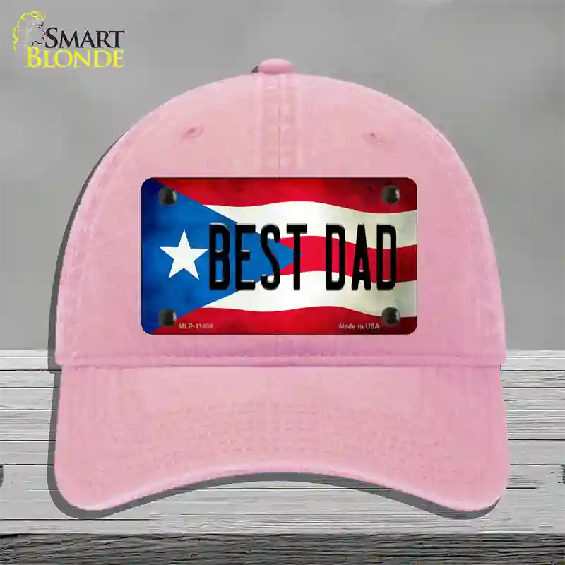 Best Dad Puerto Rico Flag Novelty License Plate Hat Unconstructed Cotton / Pink