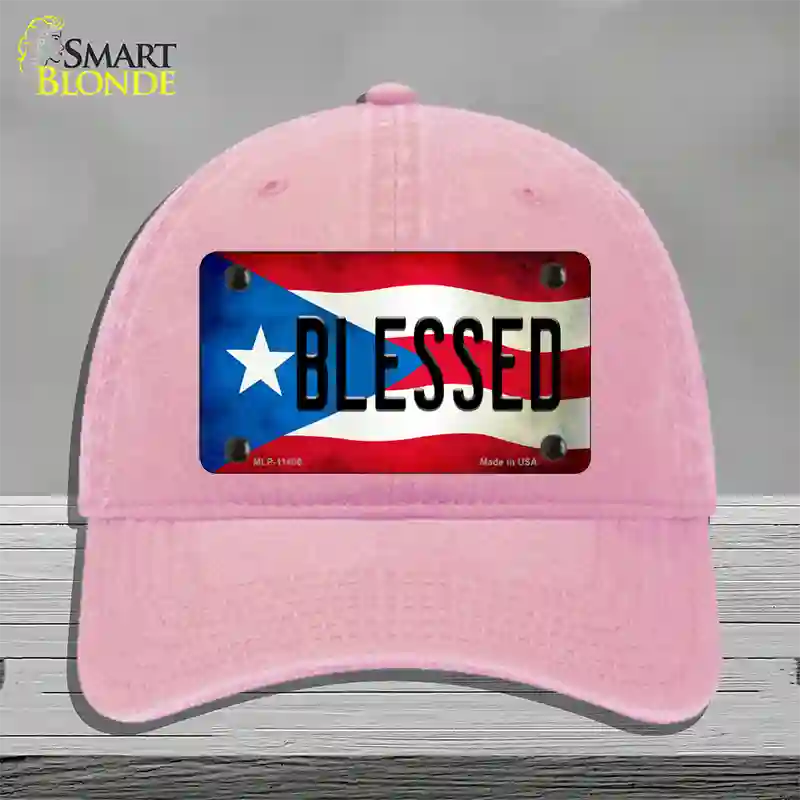 Blessed Puerto Rico Flag Novelty License Plate Hat Unconstructed Cotton / Pink