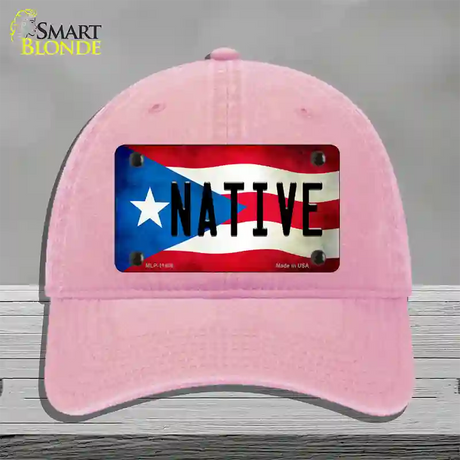 Native Puerto Rico Flag Novelty License Plate Hat Unconstructed Cotton / Pink