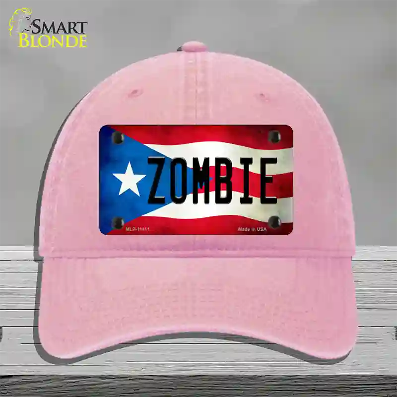 Zombie Puerto Rico Flag Novelty License Plate Hat Unconstructed Cotton / Pink