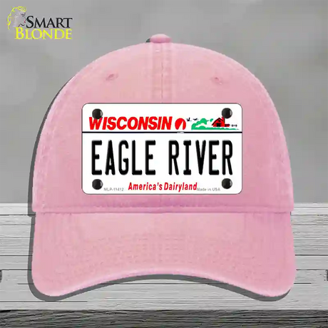 Eagle River Wisconsin Novelty License Plate Hat Unconstructed Cotton / Pink