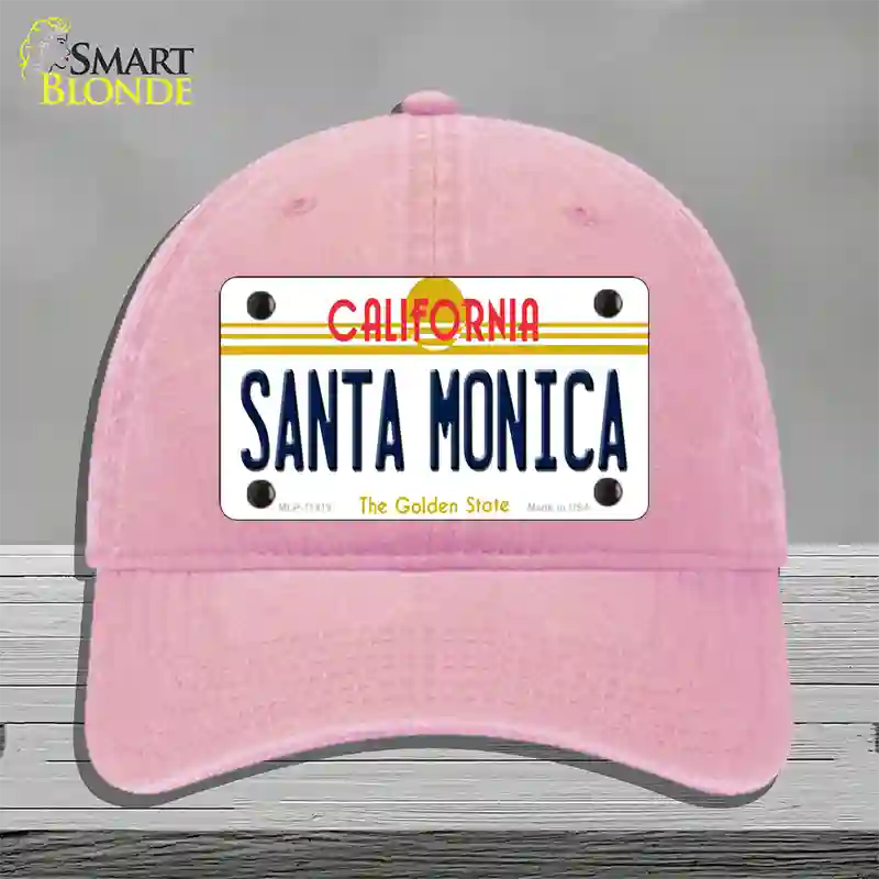 Santa Monica California Novelty License Plate Hat Unconstructed Cotton / Pink