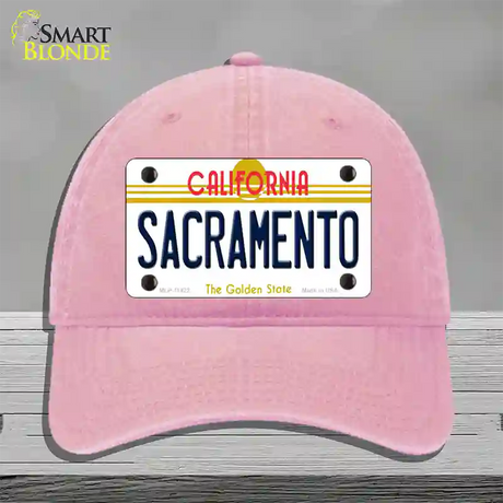 Sacramento California Novelty License Plate Hat Unconstructed Cotton / Pink