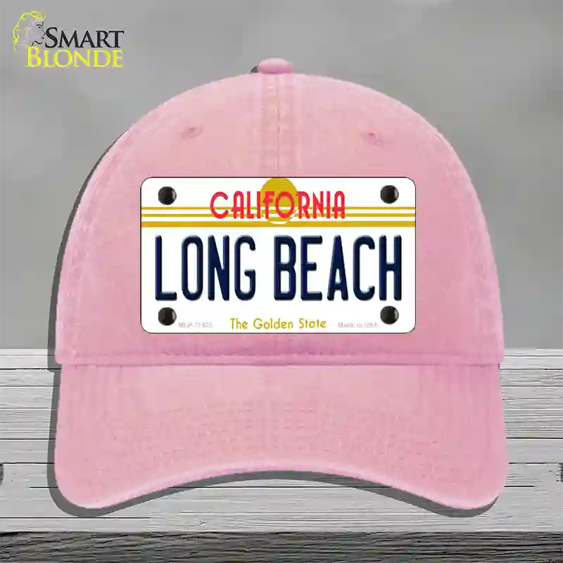 Long Beach California Novelty License Plate Hat Unconstructed Cotton / Pink