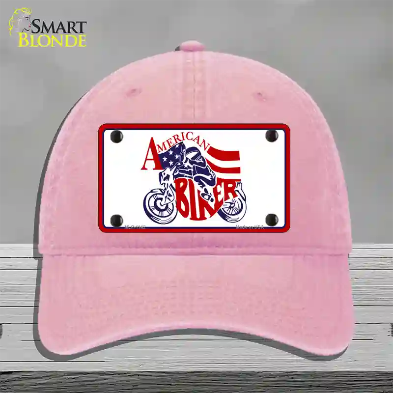 American Patriotic Biker Novelty License Plate Hat Unconstructed Cotton / Pink