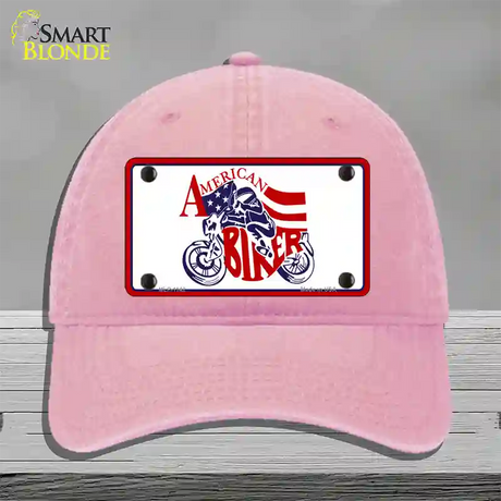 American Patriotic Biker Novelty License Plate Hat Unconstructed Cotton / Pink