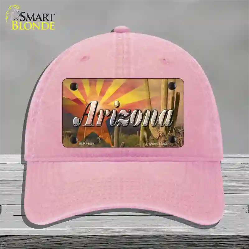 Arizona State Flag Overlay On Cactus Novelty License Plate Hat Unconstructed Cotton / Pink