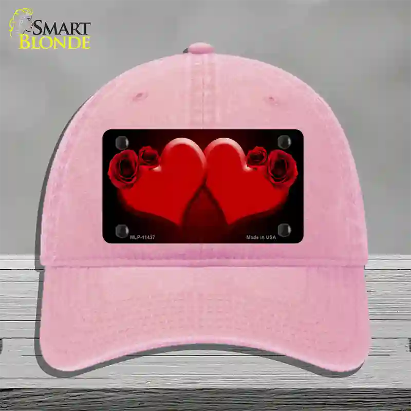 Hearts Over Roses In Red Novelty License Plate Hat Unconstructed Cotton / Pink